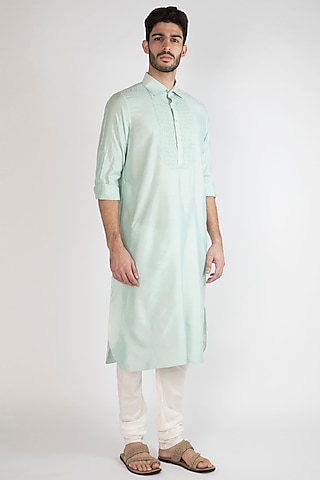 Sky Blue Shirt Kurta With Pants by Devanshi Didwania