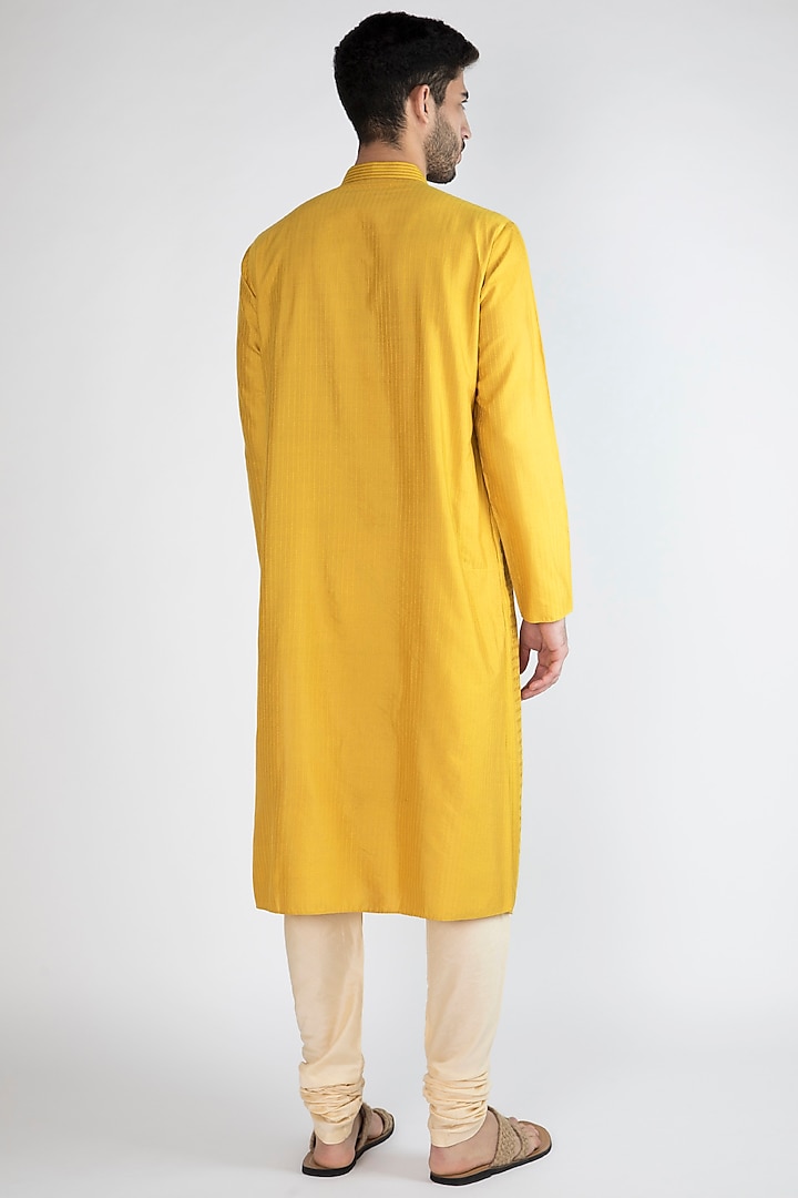 Yellow Pintex Kurta With Churidar Pants by Devanshi Didwania at Pernia's Pop Up Shop