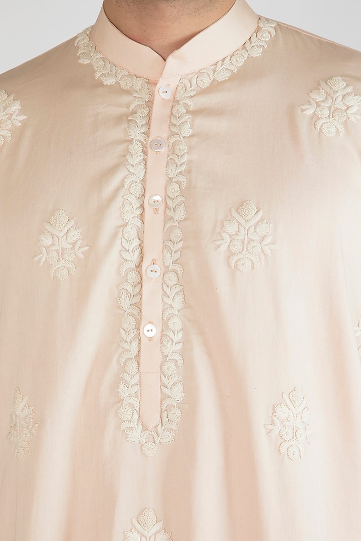 Light Pink Embroidered Kurta With Off White Pants by Devanshi Didwania at Pernia's Pop Up Shop