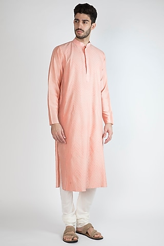 Blush Pink Pintex Kurta With Pants by Devanshi Didwania