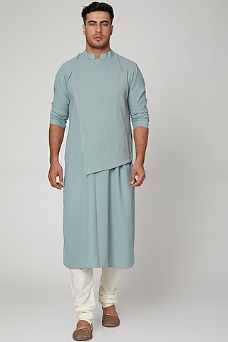 Blue Kurta With Anchoring Flap by Devanshi Didwania