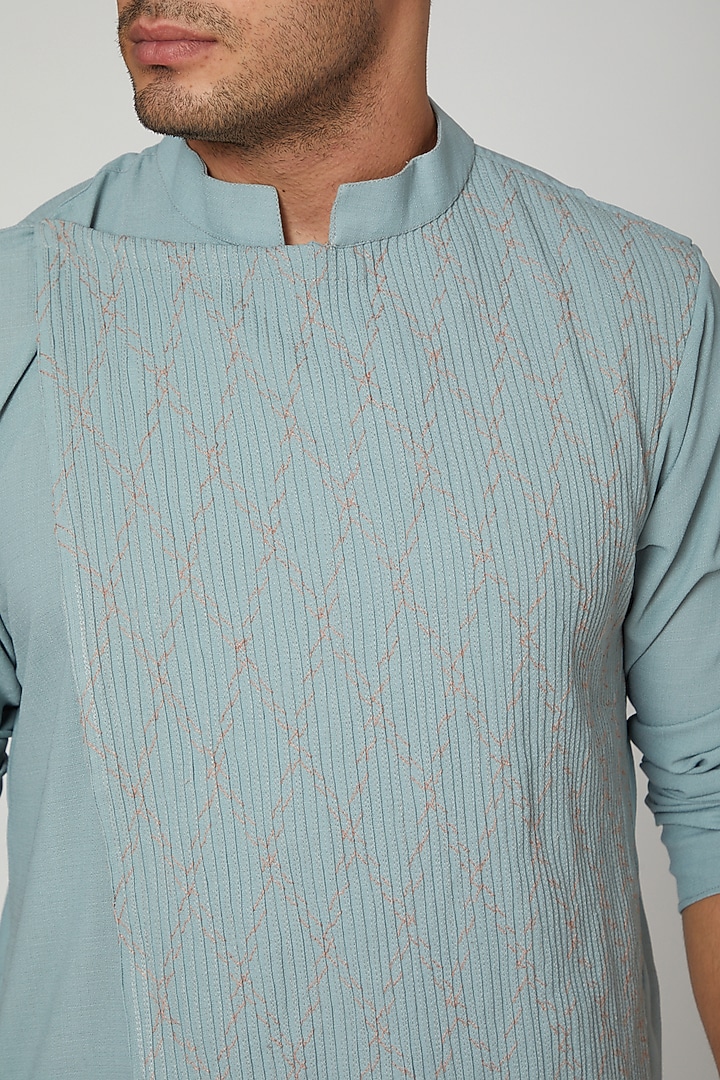 Blue Kurta With Anchoring Flap by Devanshi Didwania at Pernia's Pop Up Shop