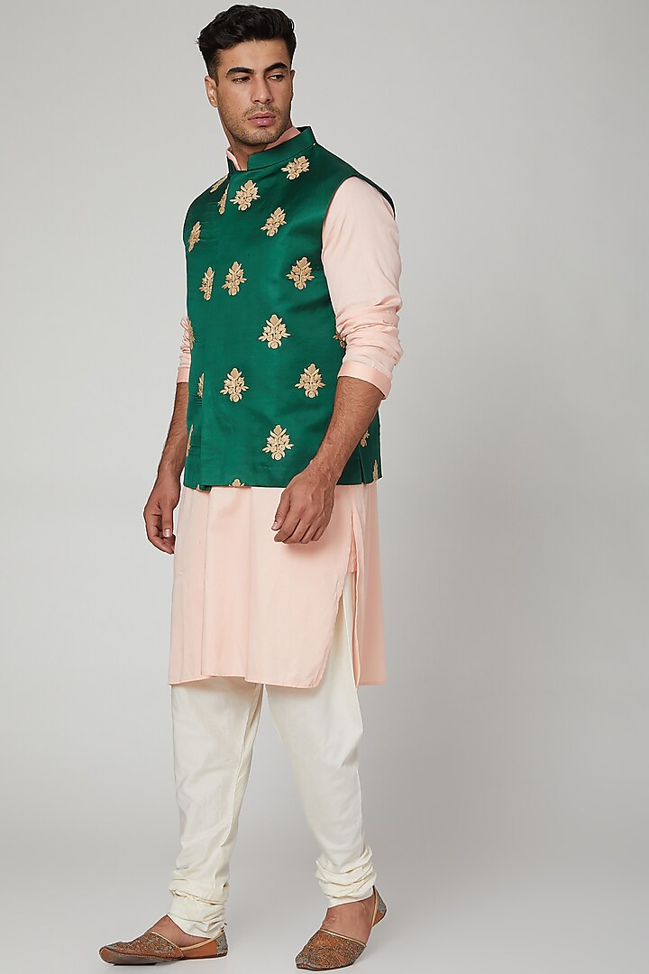 Emerald Green Embroidered Jacket by Devanshi Didwania