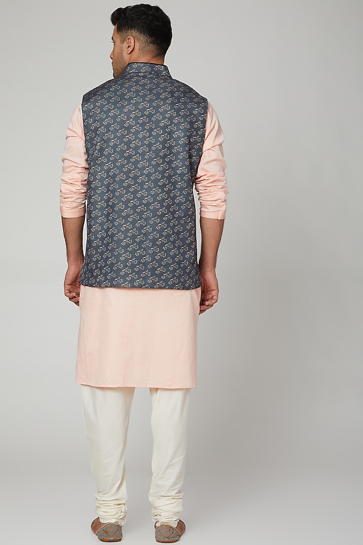 Blue Printed Nehru Jacket by Devanshi Didwania at Pernia's Pop Up Shop