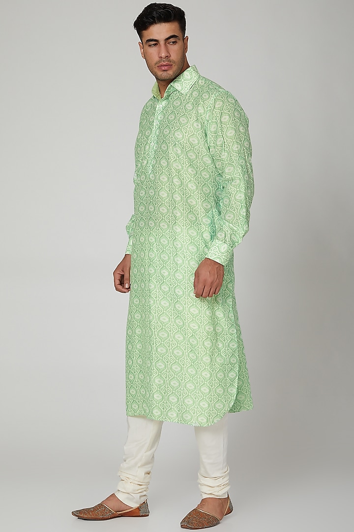 Green Printed Shirt Kurta by Devanshi Didwania