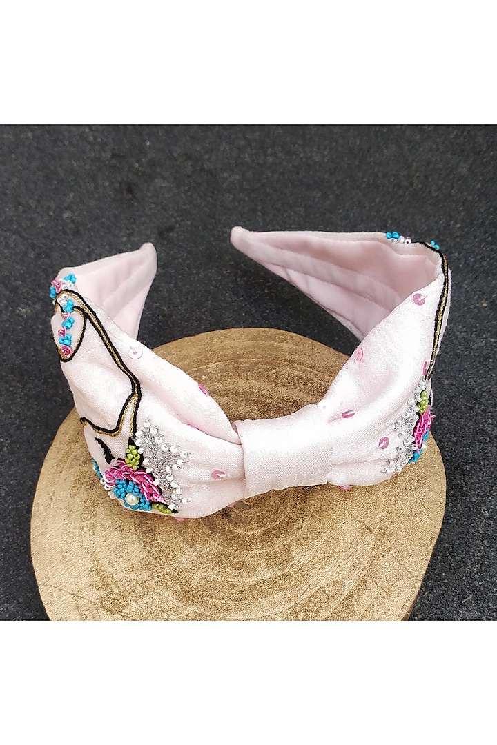 Light Pink Korean Fabric Cutdana Embellished Hairband by Diya Aswani at Pernia's Pop Up Shop