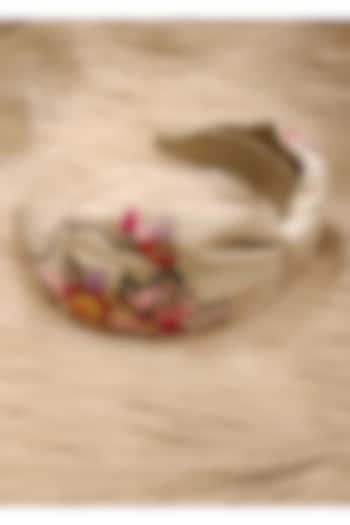 Light Beige Korean Fabric Cutdana Embellished Hairband by Diya Aswani at Pernia's Pop Up Shop