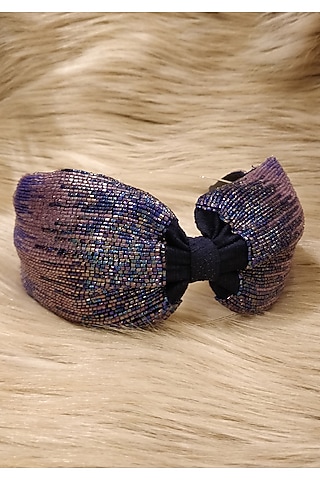 Blue Korean Fabric Cutdana Embellished Twilight Hairband by Diya Aswani