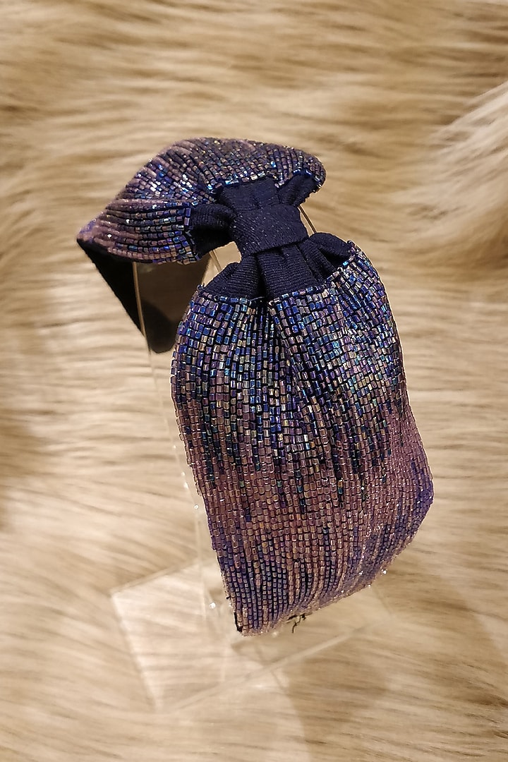 Blue Korean Fabric Cutdana Embellished Twilight Hairband by Diya Aswani at Pernia's Pop Up Shop