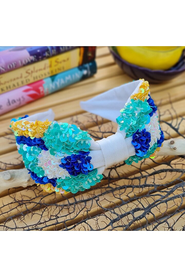Multi-Colored Italian Crepe Embroidered Hairband by Diya Aswani at Pernia's Pop Up Shop