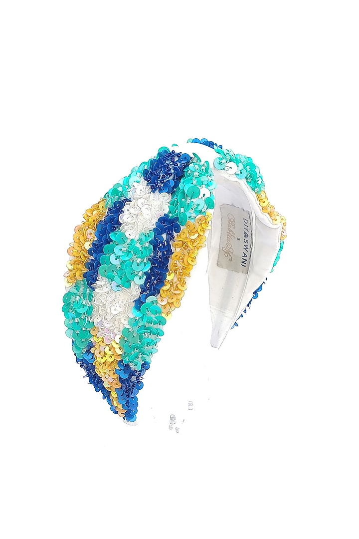 Multi-Colored Italian Crepe Embroidered Hairband by Diya Aswani at Pernia's Pop Up Shop