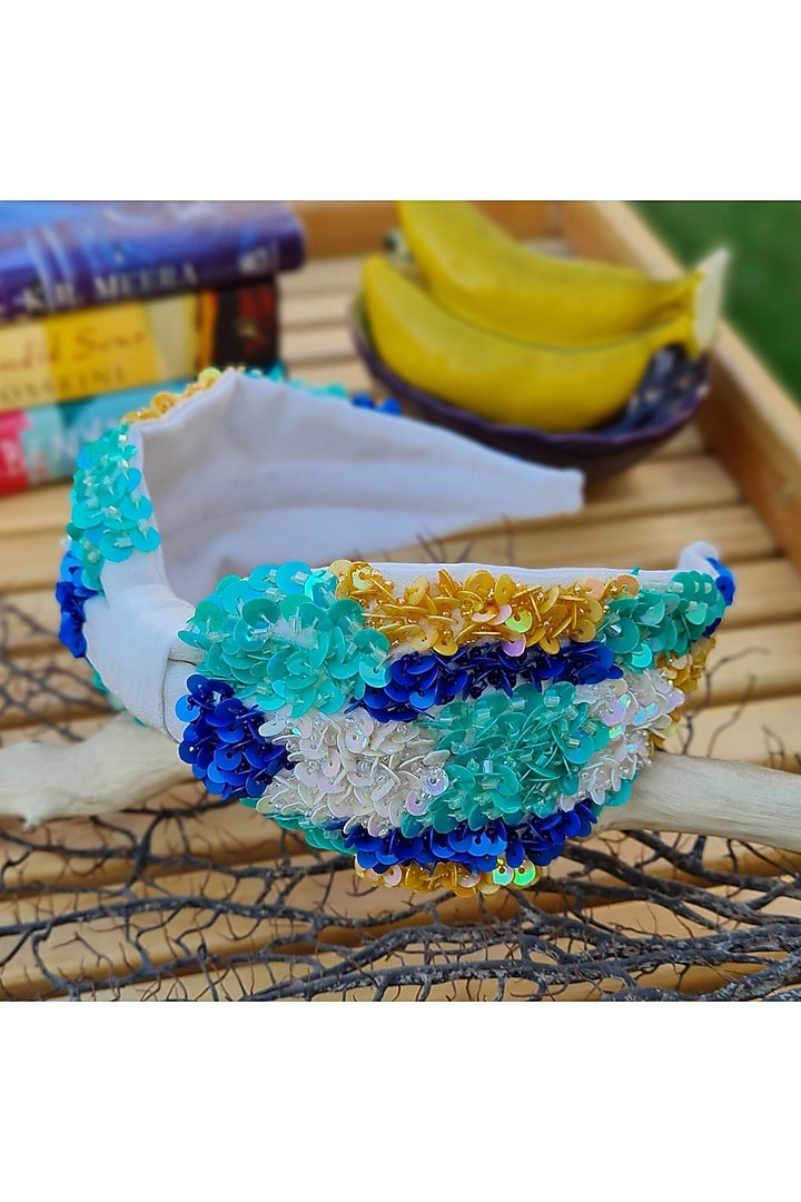Multi-Colored Italian Crepe Embroidered Hairband by Diya Aswani at Pernia's Pop Up Shop