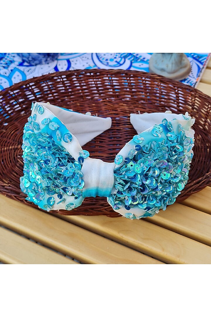Blue Organza Embroidered Hairband by Diya Aswani at Pernia's Pop Up Shop