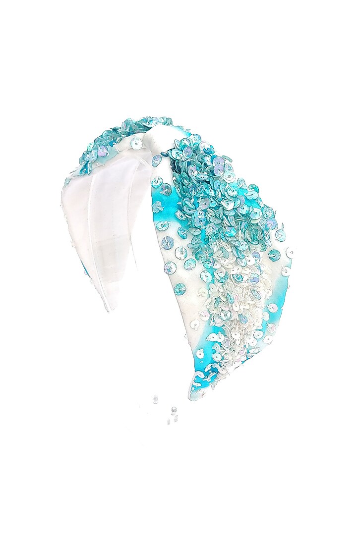 Blue Organza Embroidered Hairband by Diya Aswani at Pernia's Pop Up Shop