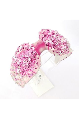 Pink Organza Embroidered Hairband by Diya Aswani