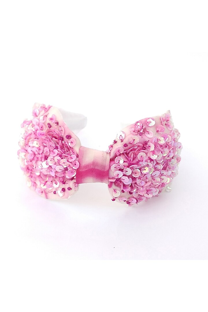 Pink Organza Embroidered Hairband by Diya Aswani at Pernia's Pop Up Shop