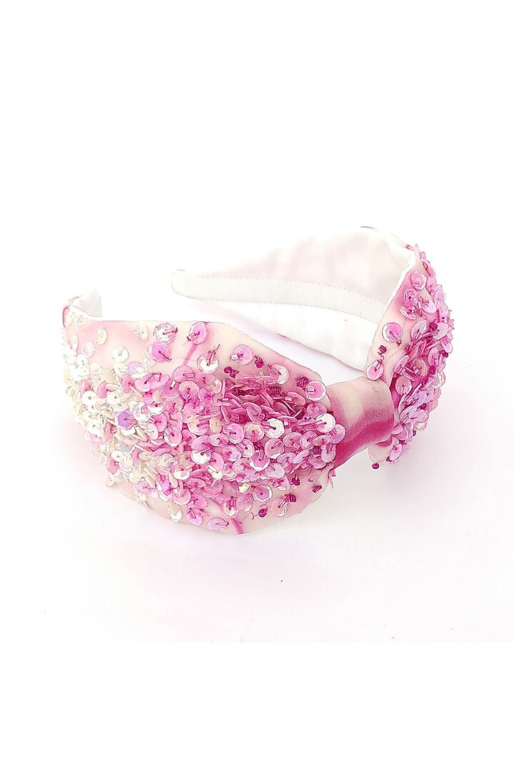 Pink Organza Embroidered Hairband by Diya Aswani at Pernia's Pop Up Shop
