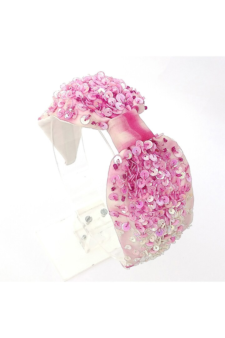Pink Organza Embroidered Hairband by Diya Aswani at Pernia's Pop Up Shop