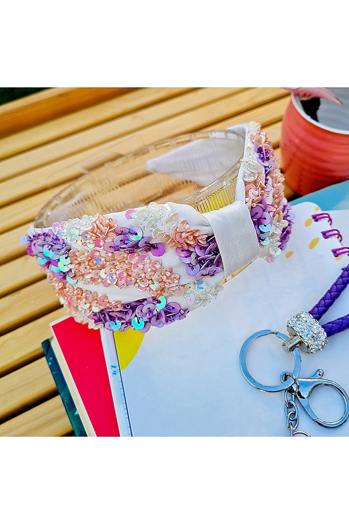 Multi-Colored Italian Crepe Embroidered Hairband by Diya Aswani at Pernia's Pop Up Shop