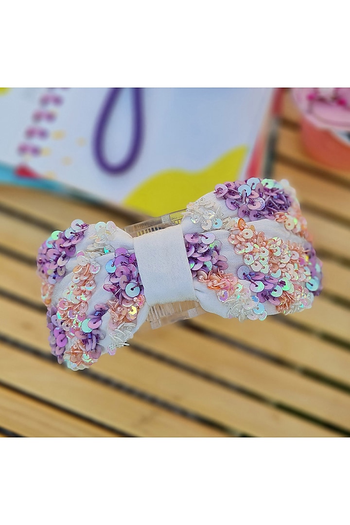 Multi-Colored Italian Crepe Embroidered Hairband by Diya Aswani at Pernia's Pop Up Shop