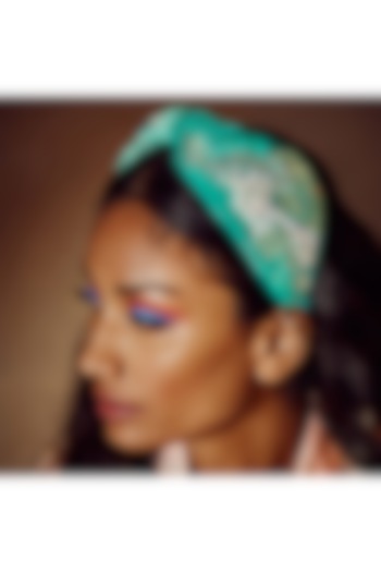 Green Korean Fabric Embroidered Hairband by Diya Aswani at Pernia's Pop Up Shop