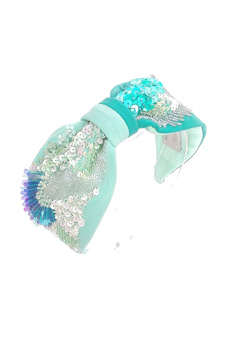 Green Korean Fabric Embroidered Hairband by Diya Aswani at Pernia's Pop Up Shop