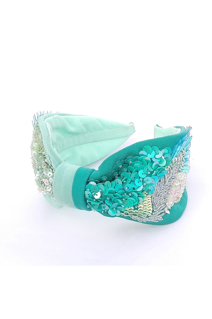 Green Korean Fabric Embroidered Hairband by Diya Aswani at Pernia's Pop Up Shop