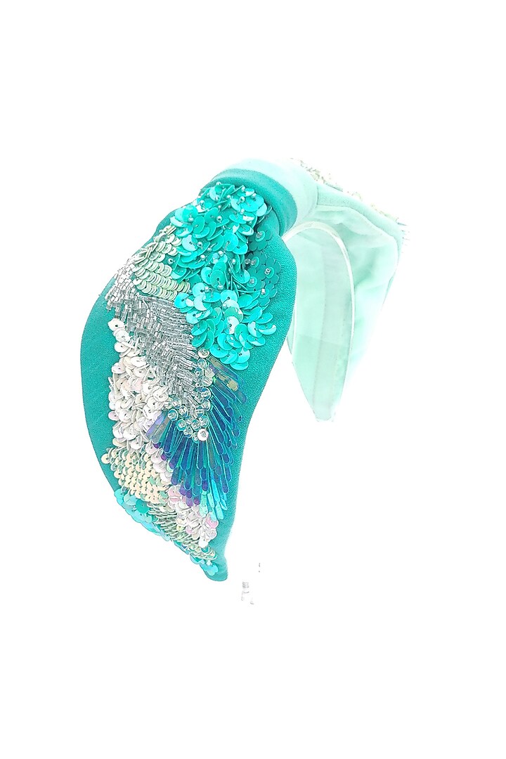 Green Korean Fabric Embroidered Hairband by Diya Aswani at Pernia's Pop Up Shop