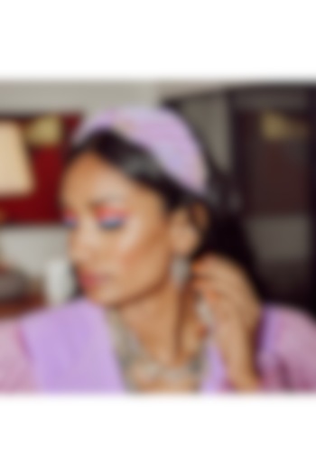 Lilac Italian Crepe Embroidered Hairband by Diya Aswani at Pernia's Pop Up Shop
