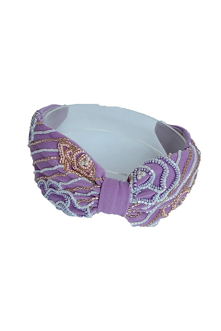 Lilac Italian Crepe Embroidered Hairband by Diya Aswani at Pernia's Pop Up Shop