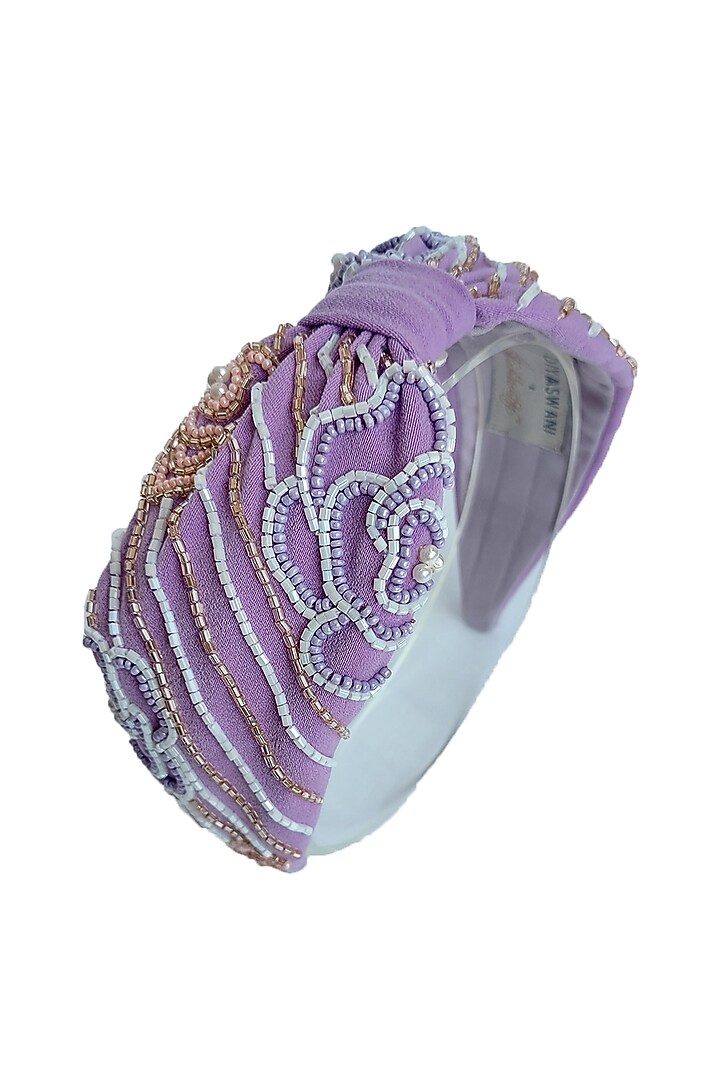 Lilac Italian Crepe Embroidered Hairband by Diya Aswani at Pernia's Pop Up Shop