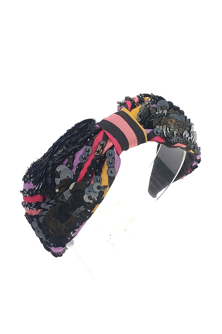 Multi-Colored Italian Crepe Embroidered Hairband by Diya Aswani at Pernia's Pop Up Shop
