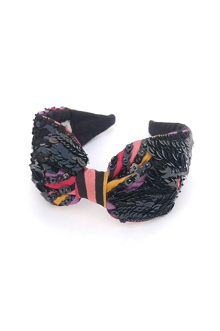 Multi-Colored Italian Crepe Embroidered Hairband by Diya Aswani at Pernia's Pop Up Shop