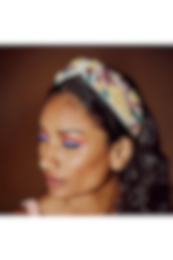 Multi-Colored Italian Crepe Embroidered Hairband by Diya Aswani at Pernia's Pop Up Shop