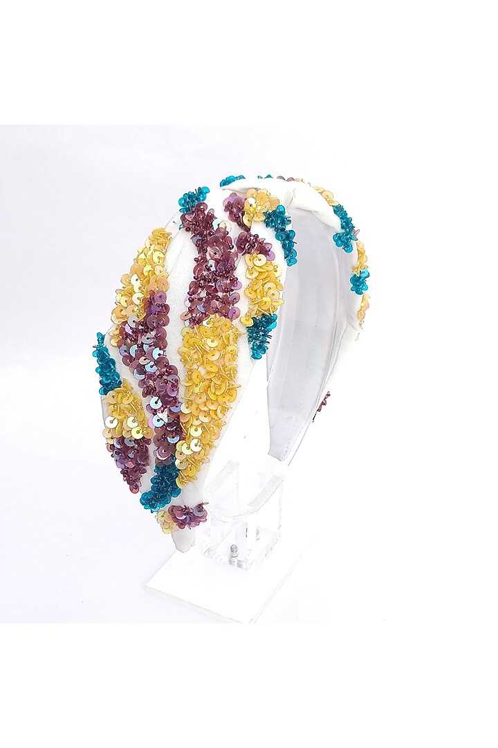 Multi-Colored Italian Crepe Embroidered Hairband by Diya Aswani at Pernia's Pop Up Shop