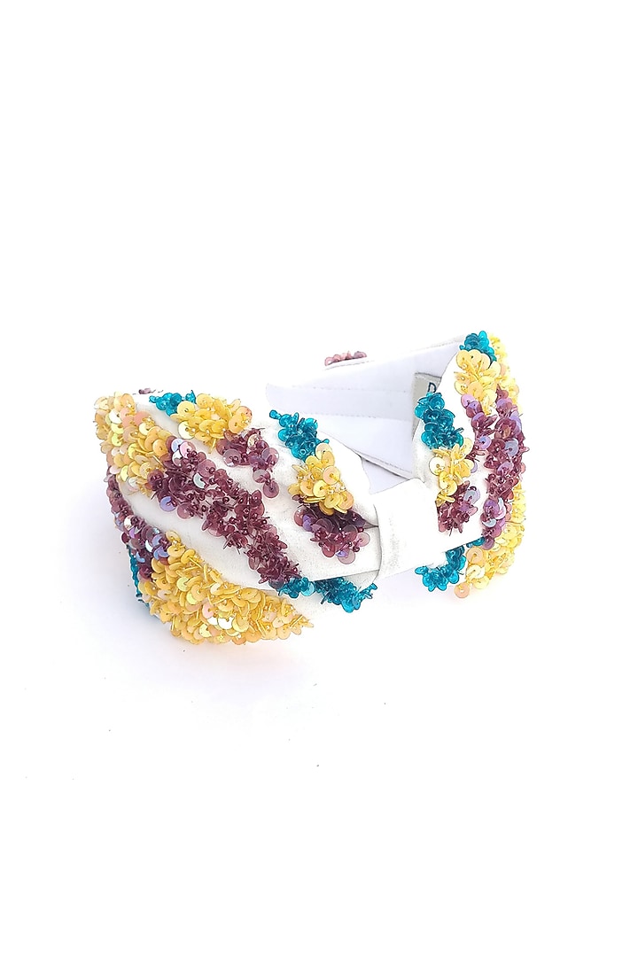 Multi-Colored Italian Crepe Embroidered Hairband by Diya Aswani at Pernia's Pop Up Shop