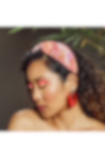 Peach Korean Fabric Embroidered Hairband by Diya Aswani at Pernia's Pop Up Shop