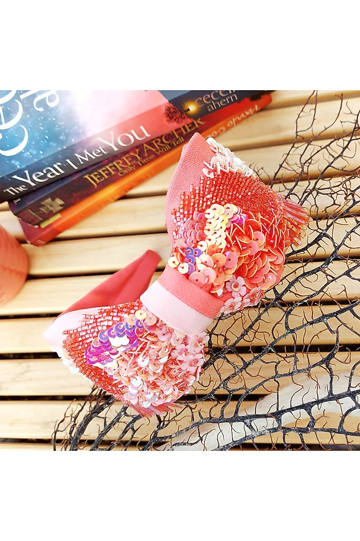 Peach Korean Fabric Embroidered Hairband by Diya Aswani at Pernia's Pop Up Shop