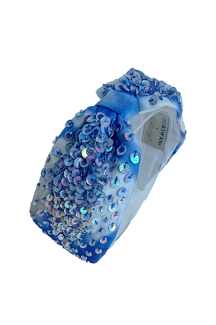 Pristine Royal Blue Organza Embroidered Hairband by Diya Aswani at Pernia's Pop Up Shop