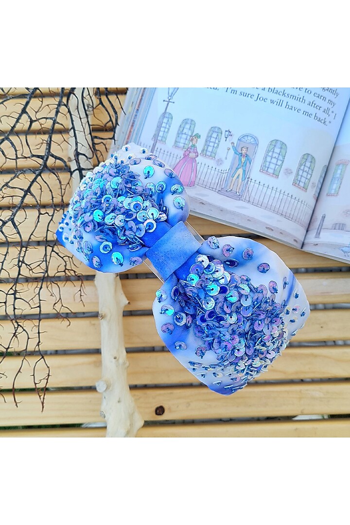 Pristine Royal Blue Organza Embroidered Hairband by Diya Aswani at Pernia's Pop Up Shop