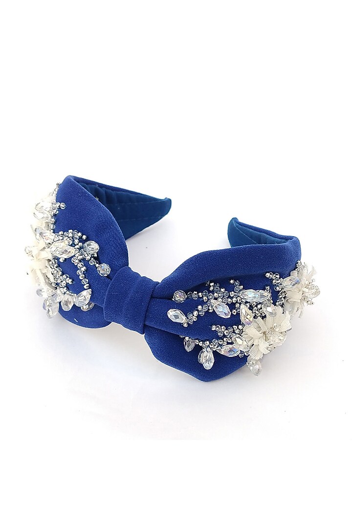 Blue Korean Fabric Embroidered Hairband by Diya Aswani at Pernia's Pop Up Shop
