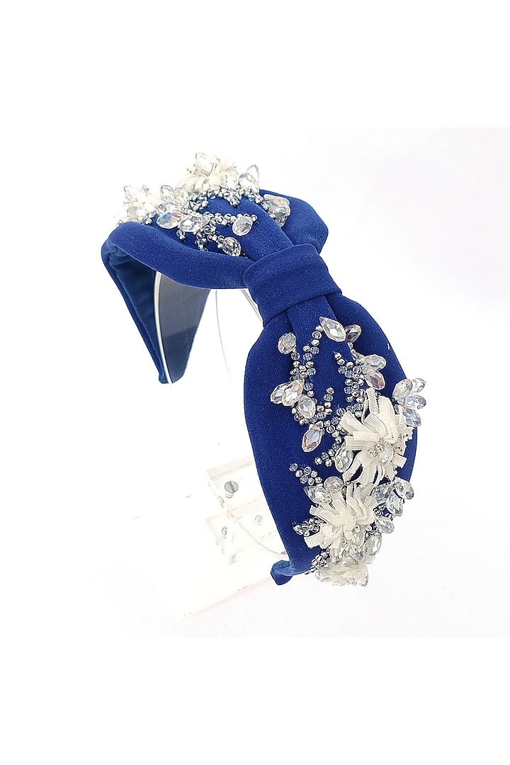 Blue Korean Fabric Embroidered Hairband by Diya Aswani at Pernia's Pop Up Shop