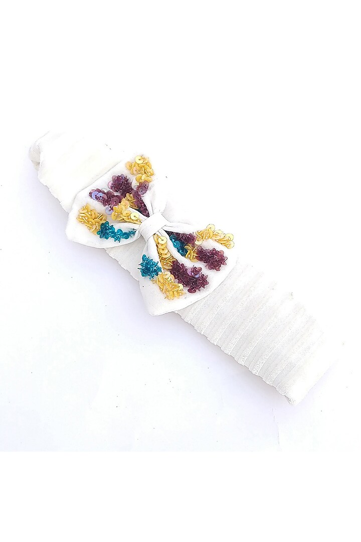 White Italian Crepe Embroidered Hairband by Diya Aswani at Pernia's Pop Up Shop