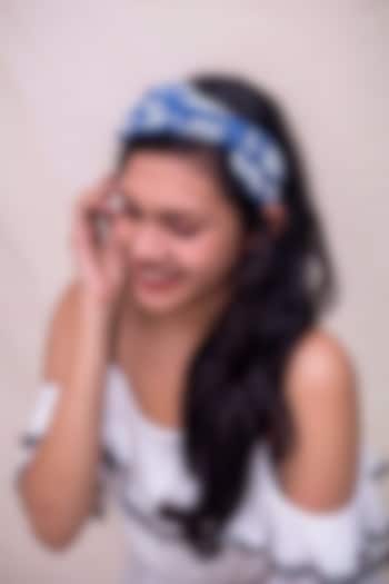 Blue Cotton Denim Abstract White Line Hairband Cum Bandana by Diya Aswani at Pernia's Pop Up Shop