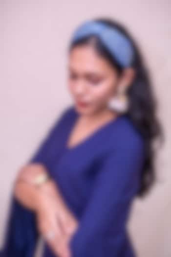 Blue Cotton Denim Metallic Pearl Hairband Cum Bandana by Diya Aswani at Pernia's Pop Up Shop