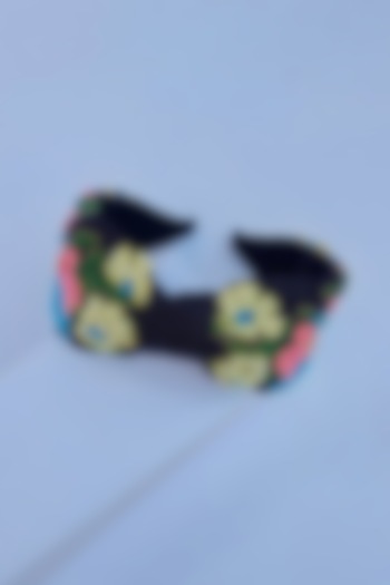 Black Banana Crepe 3D Embroidered Blooming Bird Hairband by Diya Aswani at Pernia's Pop Up Shop