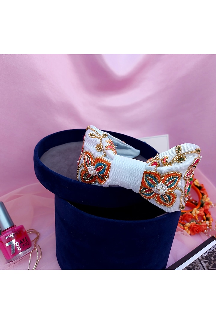 Light Blue Nysa Silk Sequins Embellished Tusky Tale Hairband by Diya Aswani at Pernia's Pop Up Shop