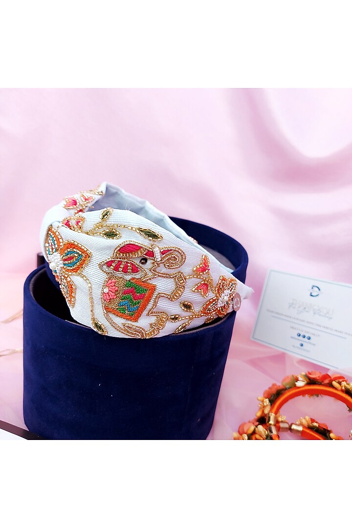 Light Blue Nysa Silk Sequins Embellished Tusky Tale Hairband by Diya Aswani at Pernia's Pop Up Shop