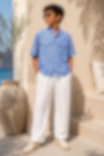 White Linen Pant Set For Boys by DIERMEISS BY THE DRAGON LADY KIDS at Pernia's Pop Up Shop