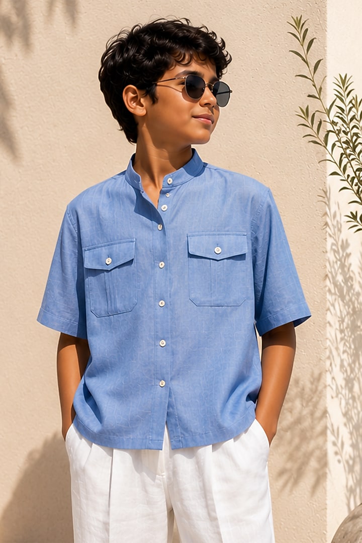 White Linen Pant Set For Boys by DIERMEISS BY THE DRAGON LADY KIDS at Pernia's Pop Up Shop